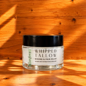 Sunlit Whipped Tallow Jar on Wood